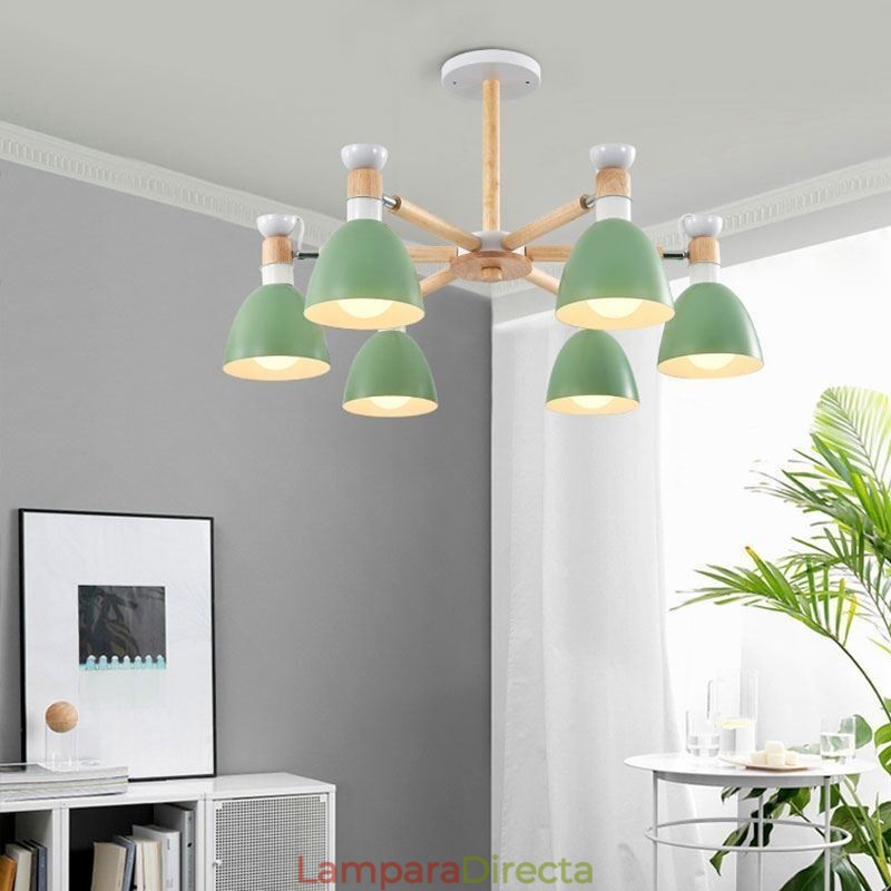 Lámpara colgante nórdica Macaron, lámpara de araña creativa de madera