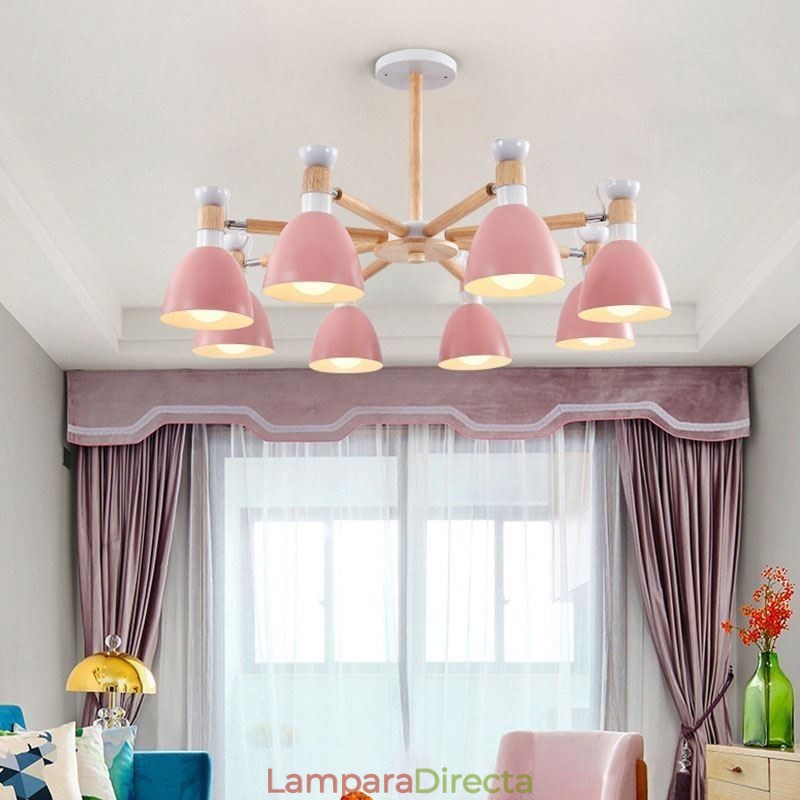Lámpara colgante nórdica Macaron, lámpara de araña creativa de madera