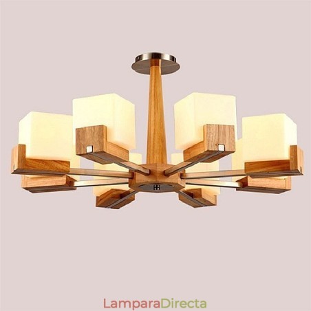 Lámpara colgante nórdica de madera con pantalla de cristal Lámpara colgante nórdica de madera con pantalla de cristal