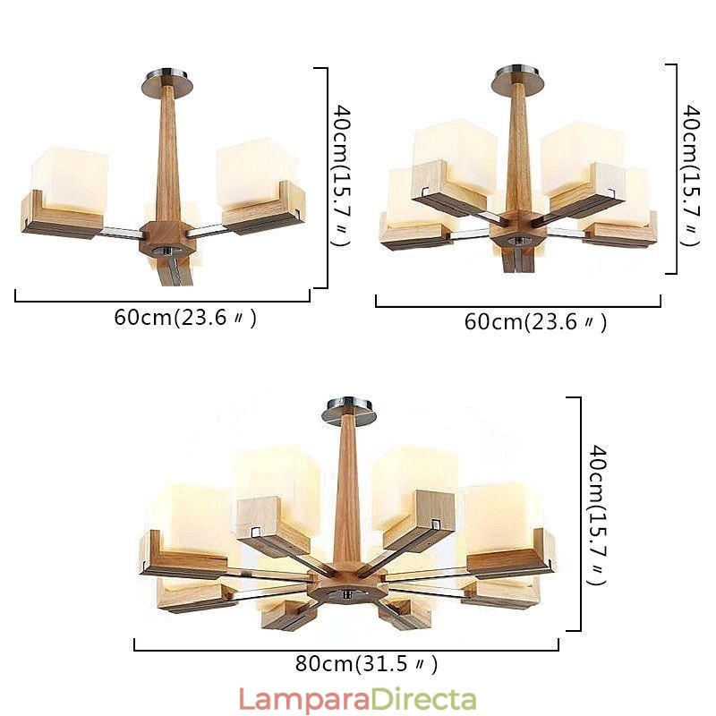 Lámpara colgante nórdica de madera con pantalla de cristal