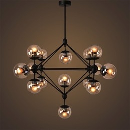 Lámpara de araña de 15 luces con bola de cristal, estilo retro, para exteriores, garaje y metal.