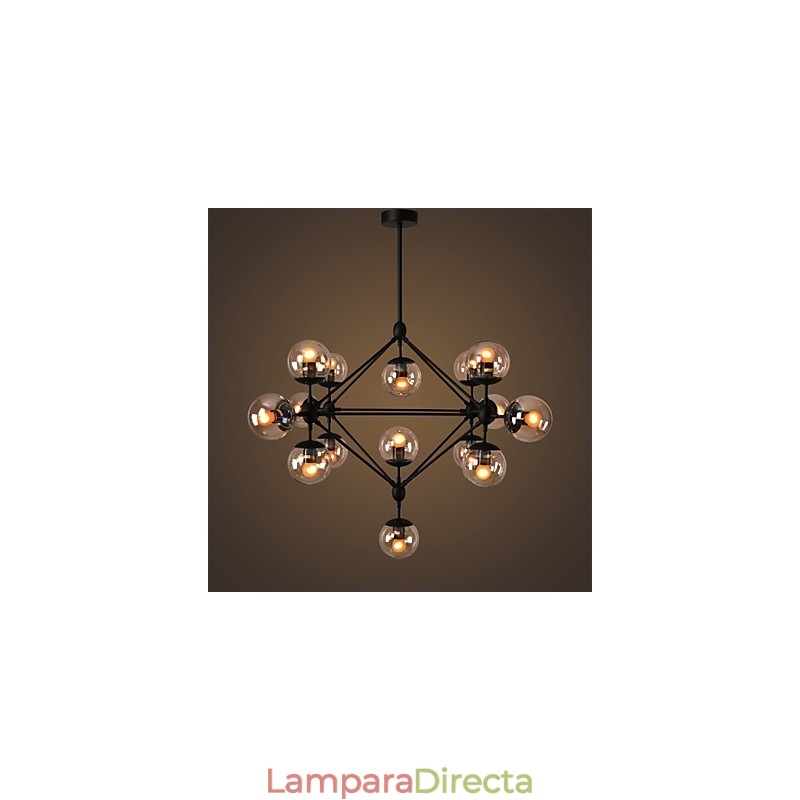 Lámpara de araña de 15 luces con bola de cristal, estilo retro, para exteriores, garaje y metal.