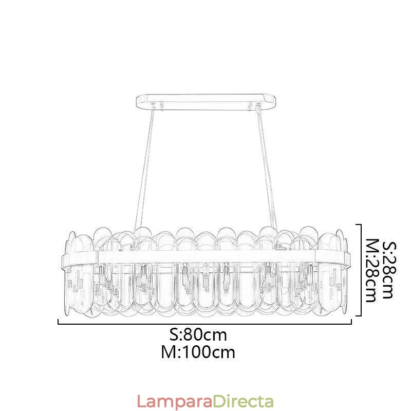 Lámpara colgante de cristal minimalista, lámpara de techo rectangular de color único, isla