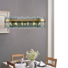 Lámpara colgante de cristal minimalista, lámpara de techo rectangular de color único, isla