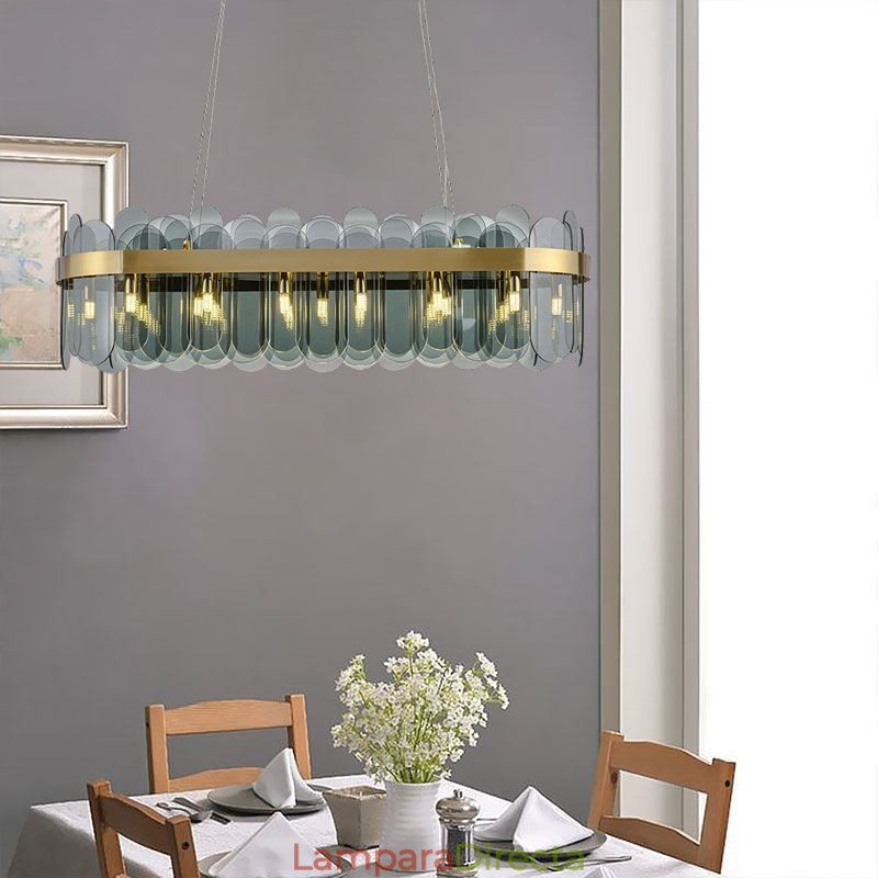 Lámpara colgante de cristal minimalista, lámpara de techo rectangular de color único, isla