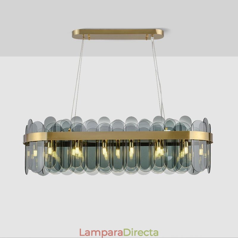Lámpara colgante de cristal minimalista, lámpara de techo rectangular de color único, isla