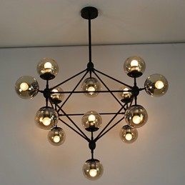 Lámpara de araña de 15 luces con bola de cristal, estilo retro, para exteriores, garaje y metal.