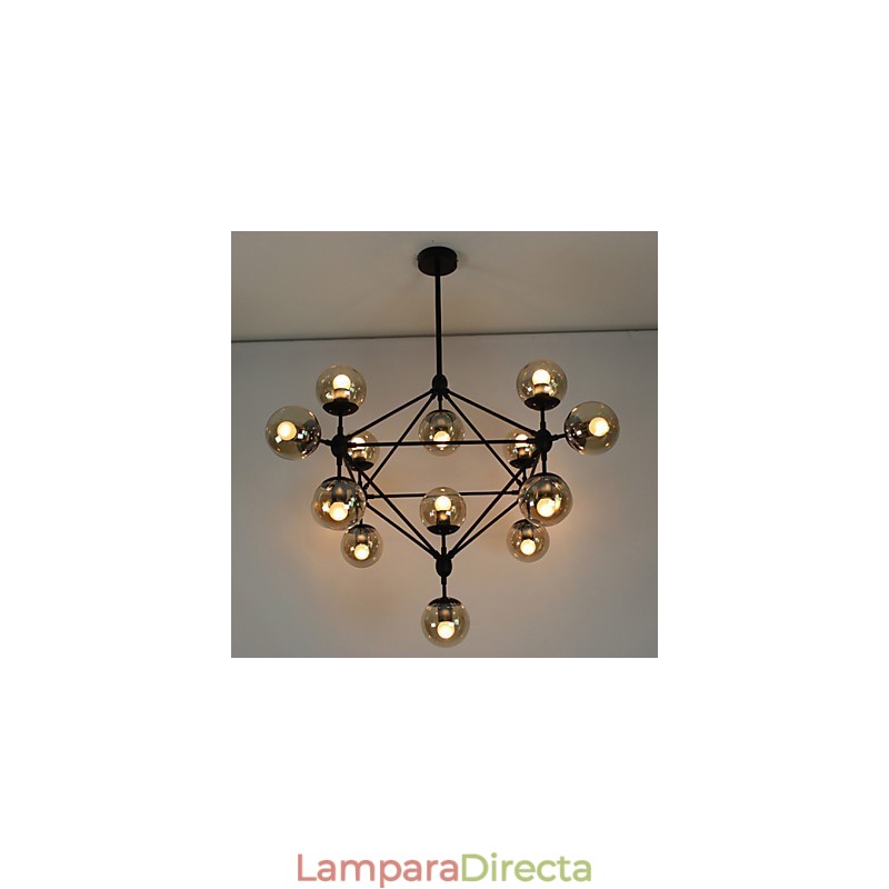 Lámpara de araña de 15 luces con bola de cristal, estilo retro, para exteriores, garaje y metal.