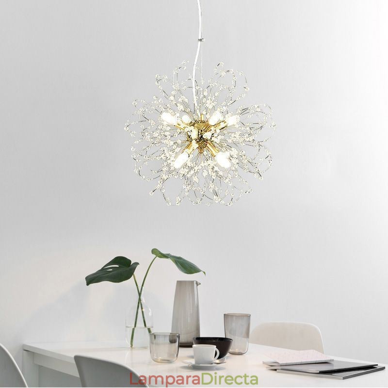Lámpara colgante de cristal de diente de león, elegante lámpara de araña