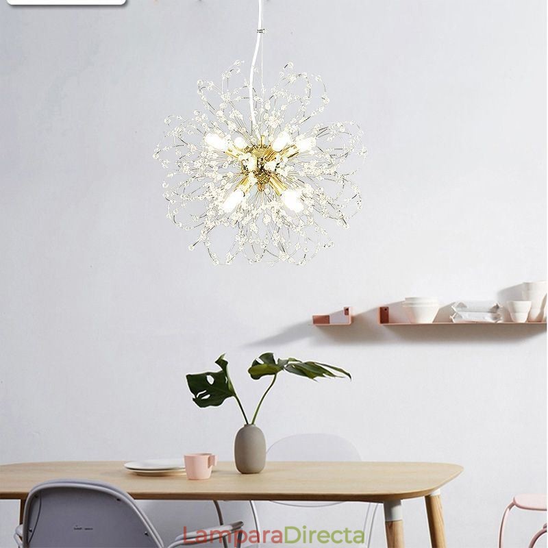 Lámpara colgante de cristal de diente de león, elegante lámpara de araña