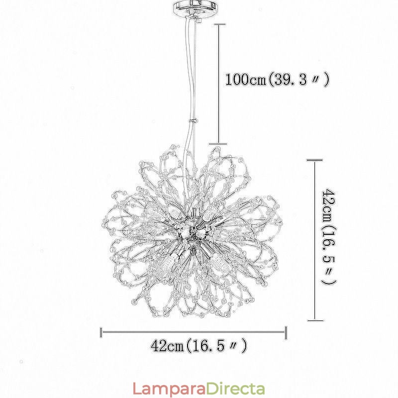 Lámpara colgante de cristal de diente de león, elegante lámpara de araña