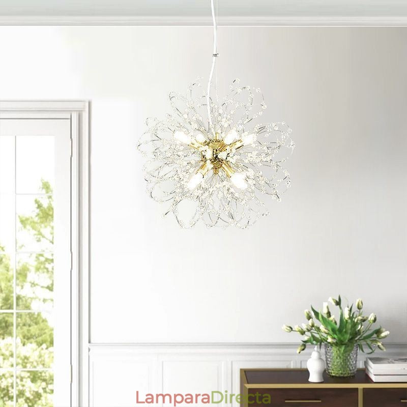 Lámpara colgante de cristal de diente de león, elegante lámpara de araña