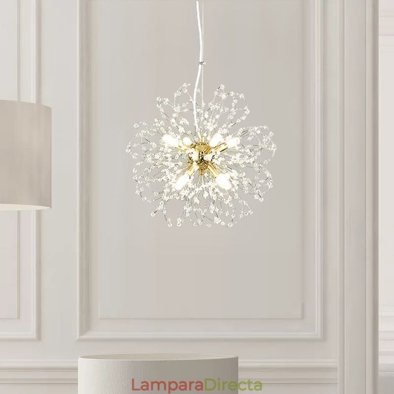 Lámpara colgante de cristal de diente de león, elegante lámpara de araña