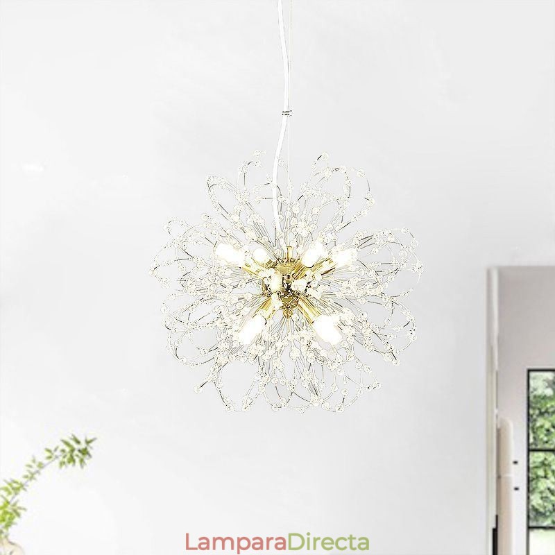 Lámpara colgante de cristal de diente de león, elegante lámpara de araña