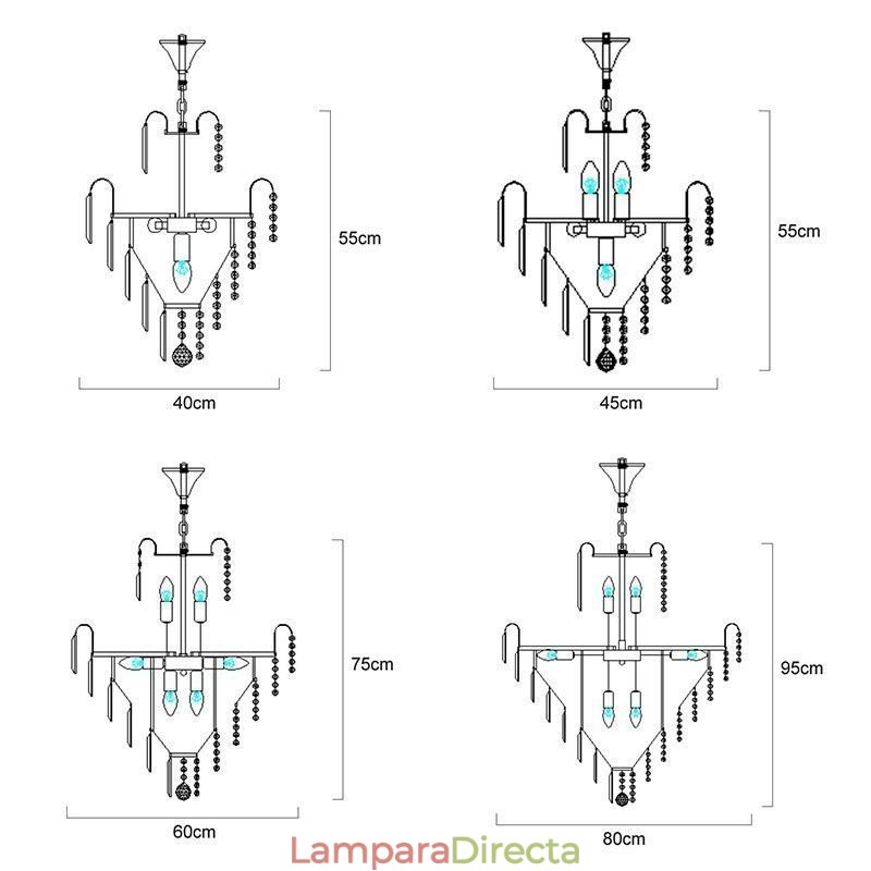 Lámpara colgante cónica de cristal moderna y elegante