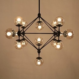 Lámpara de araña de 15 luces con bola de cristal, estilo retro, para exteriores, garaje y metal.