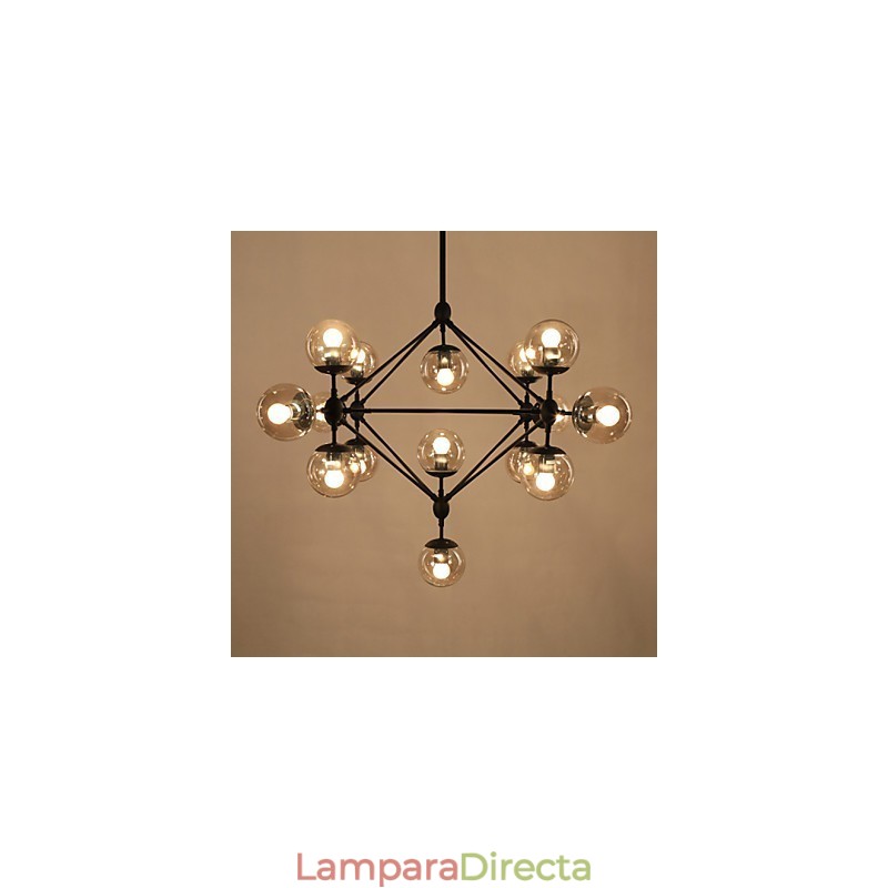 Lámpara de araña de 15 luces con bola de cristal, estilo retro, para exteriores, garaje y metal.