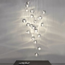 Lámpara colgante moderna de cristal en racimo, pantalla de cristal única, escalera dúplex