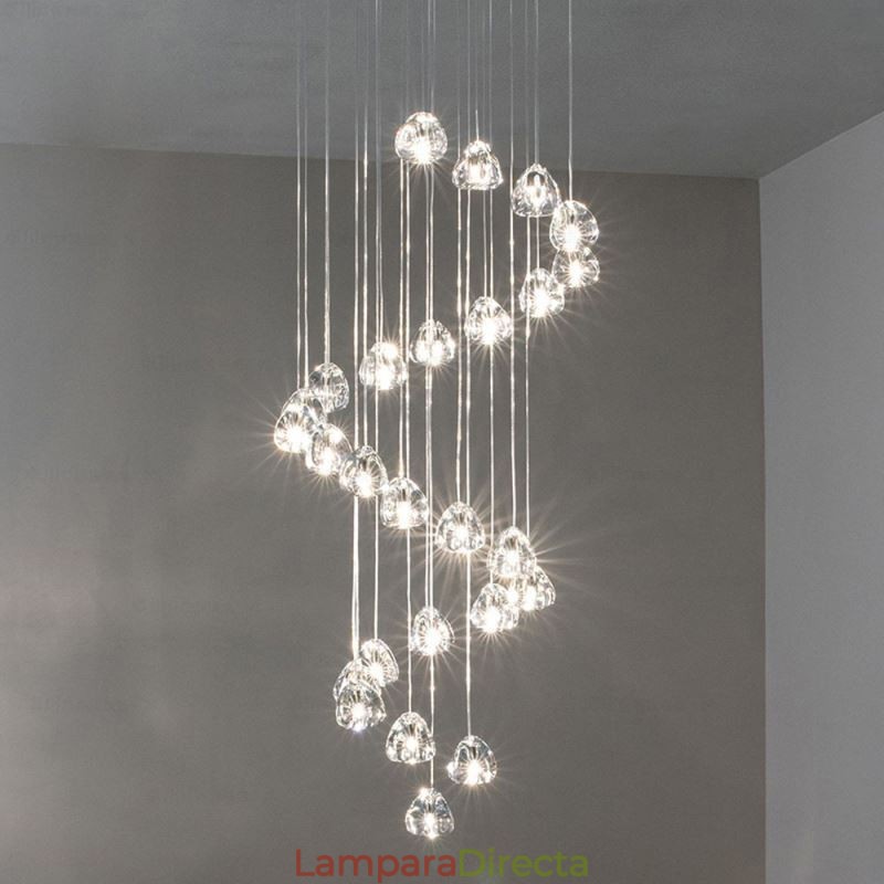 Lámpara colgante moderna de cristal en racimo, pantalla de cristal única, escalera dúplex