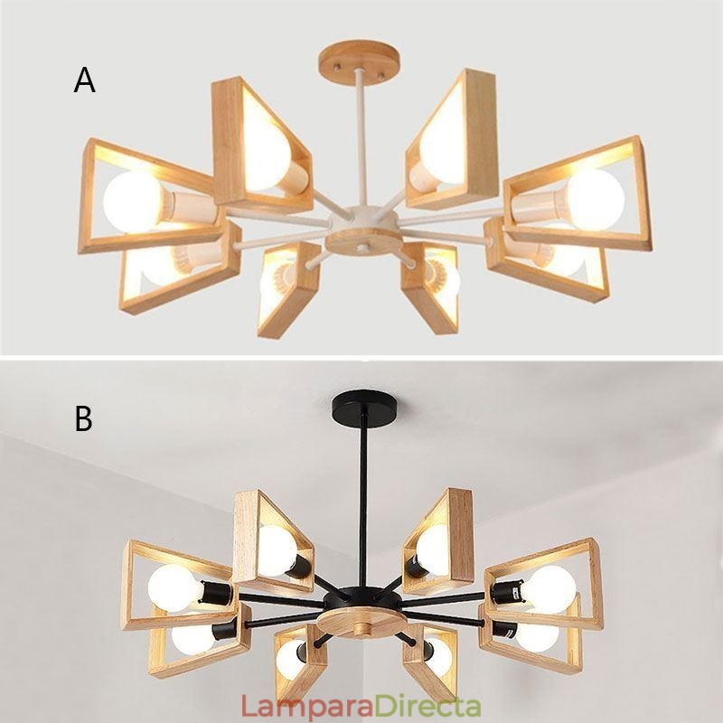 Lámpara colgante de madera elegante y moderna con forma de abanico