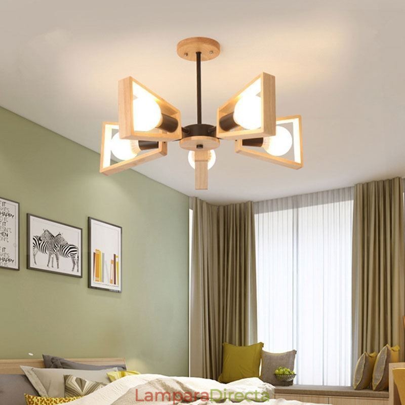 Lámpara colgante de madera elegante y moderna con forma de abanico