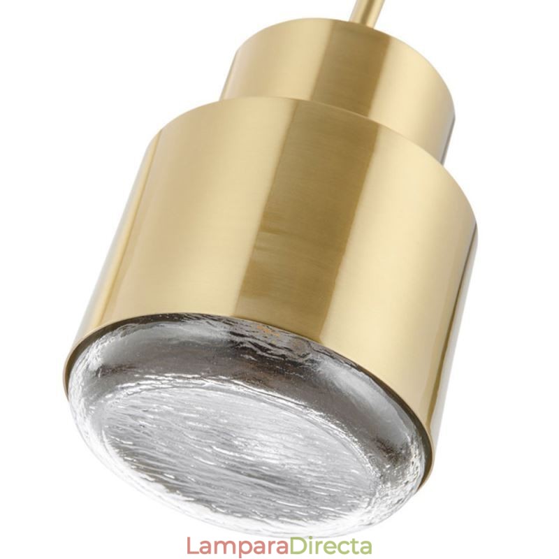 Lámpara colgante de vidrio posmoderno, lámpara cilíndrica dorada, iluminación brillante.