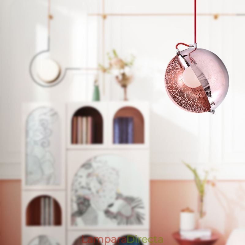 Lámpara colgante moderna de oro rosa con pantalla de cristal semicircular, luz decorativa para cafetería
