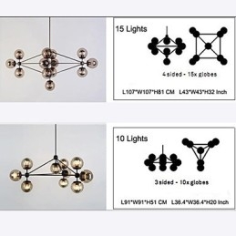 Lámpara de araña de 15 luces con bola de cristal, estilo retro, para exteriores, garaje y metal.