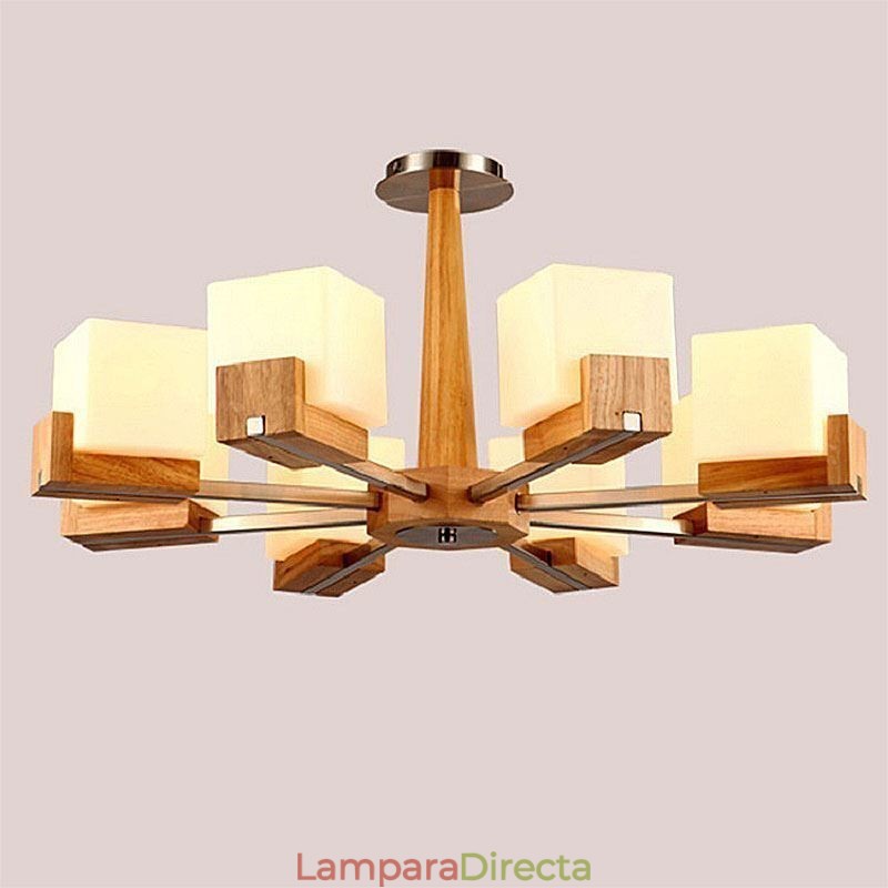 Lámpara colgante nórdica de madera con pantalla de cristal