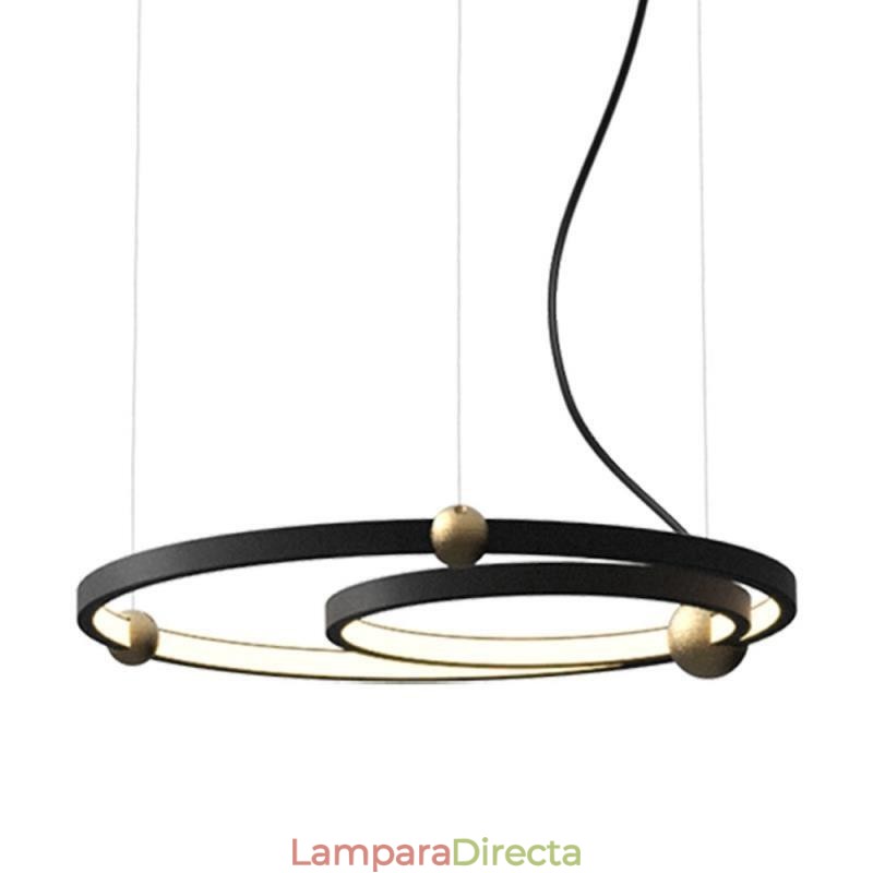 Lámpara colgante circular negra de 2 anillos