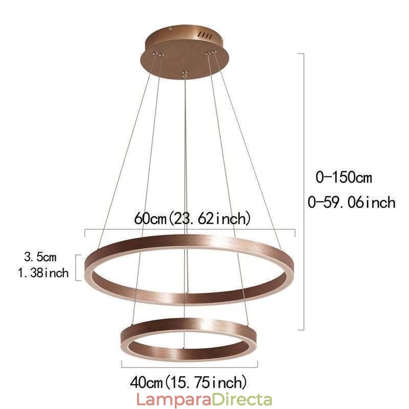 Lámpara colgante Dibujo Craft 2 anillos Lámpara 60+40cm