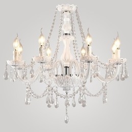 Lámpara de araña de cristal blanco de 8 luces para sala de estar moderna