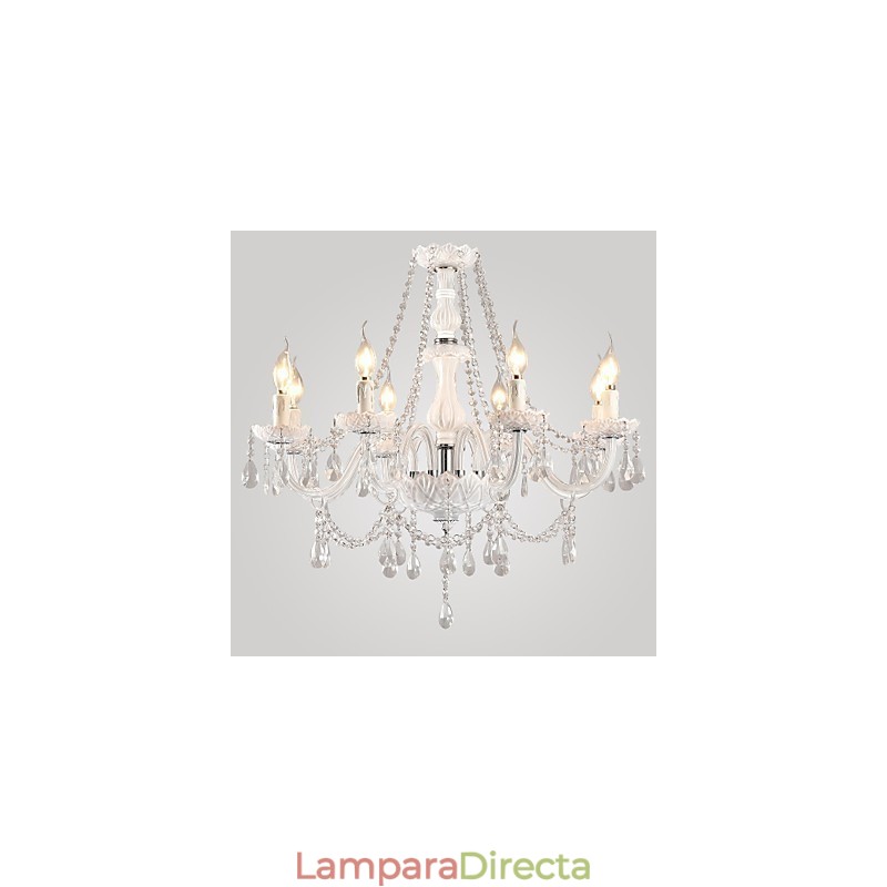 Lámpara de araña de cristal blanco de 8 luces para sala de estar moderna