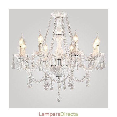 Lámpara de araña de cristal blanco de 8 luces para sala de estar moderna Lámpara de araña de cristal blanco de 8 luces para sala de estar moderna