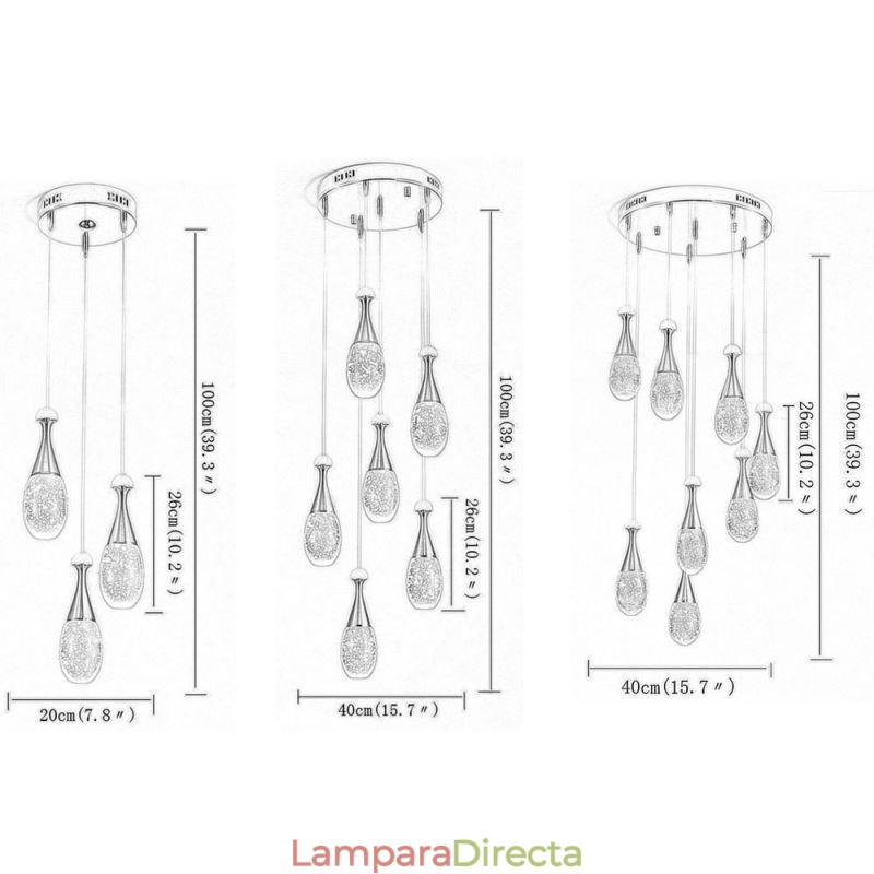 Lámpara colgante de lágrima con semillas de vidrio