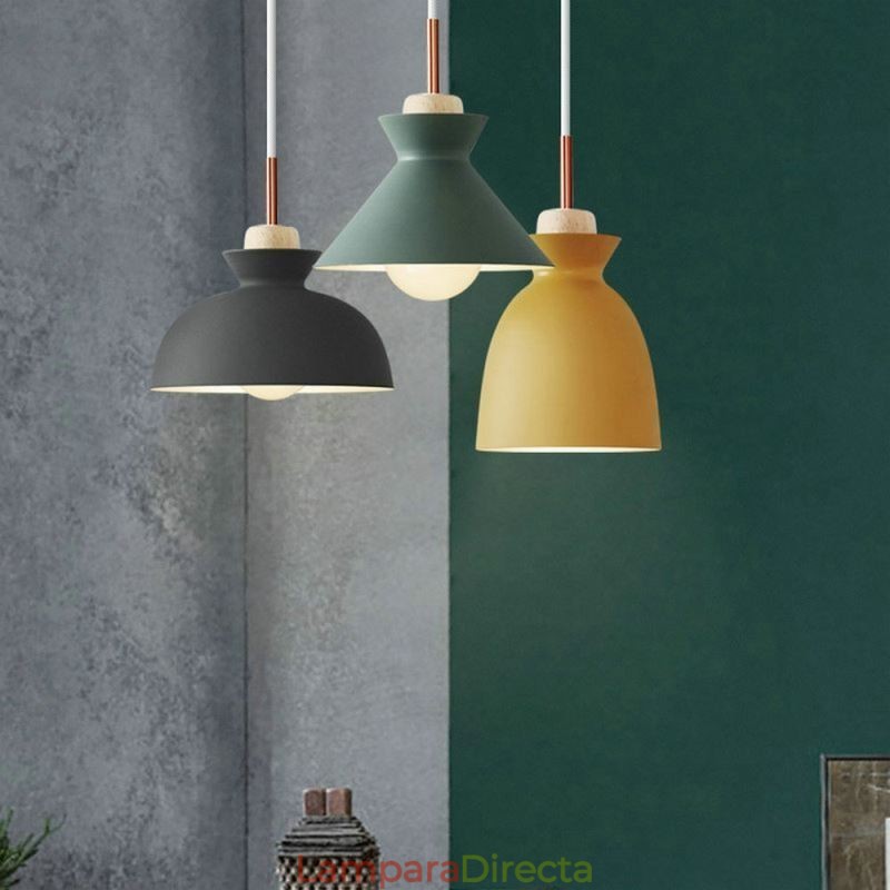Lámpara colgante nórdica de metal con forma de cúpula y colores macarrones