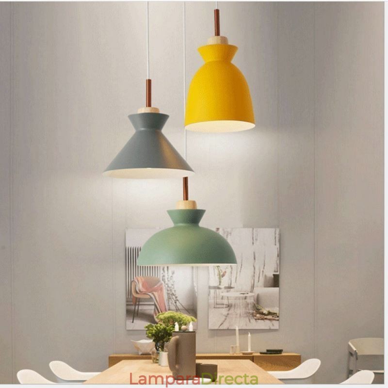 Lámpara colgante nórdica de metal con forma de cúpula y colores macarrones