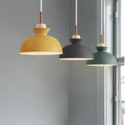 Lámpara colgante nórdica de metal con forma de cúpula y colores macarrones