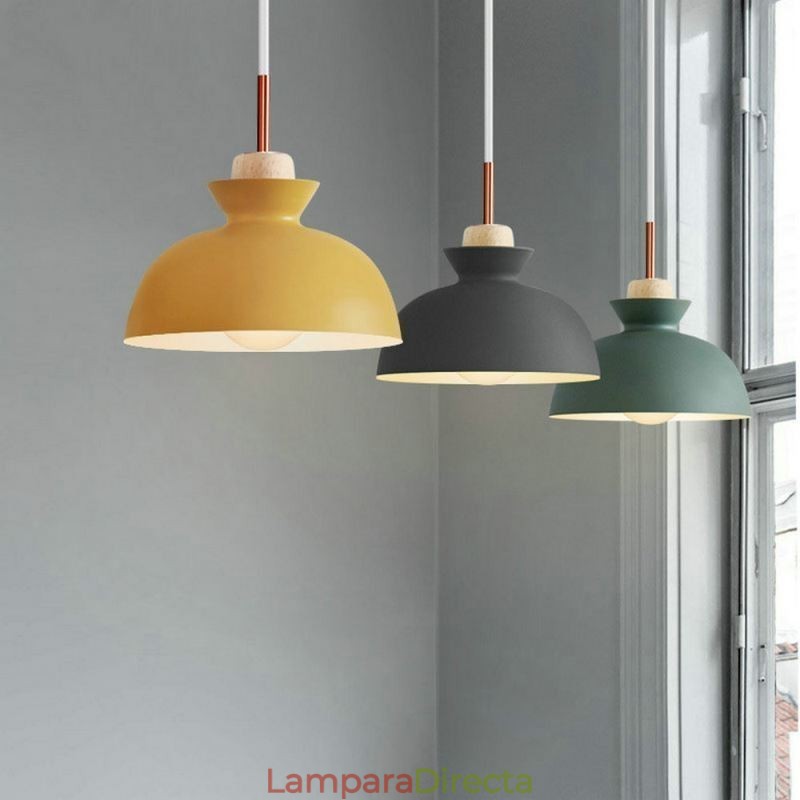 Lámpara colgante nórdica de metal con forma de cúpula y colores macarrones