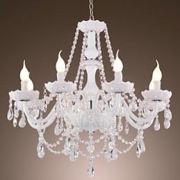 Lámpara de araña de cristal blanco de 8 luces para sala de estar moderna