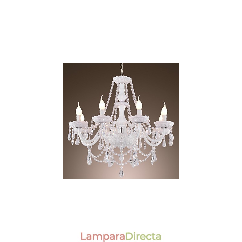 Lámpara de araña de cristal blanco de 8 luces para sala de estar moderna