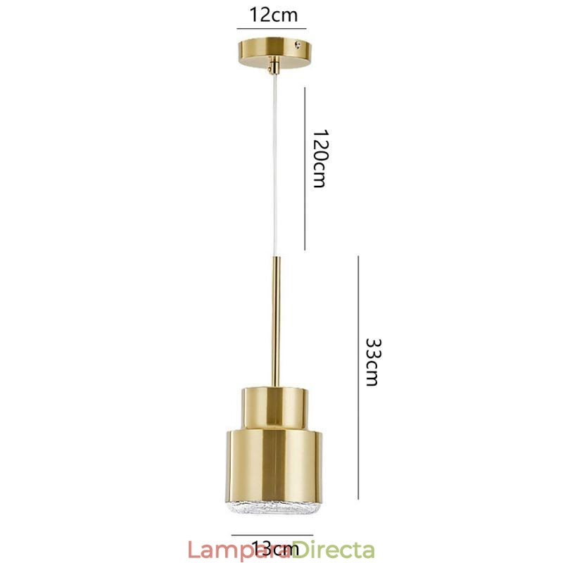 Lámpara colgante de vidrio posmoderno, lámpara cilíndrica dorada, iluminación brillante.