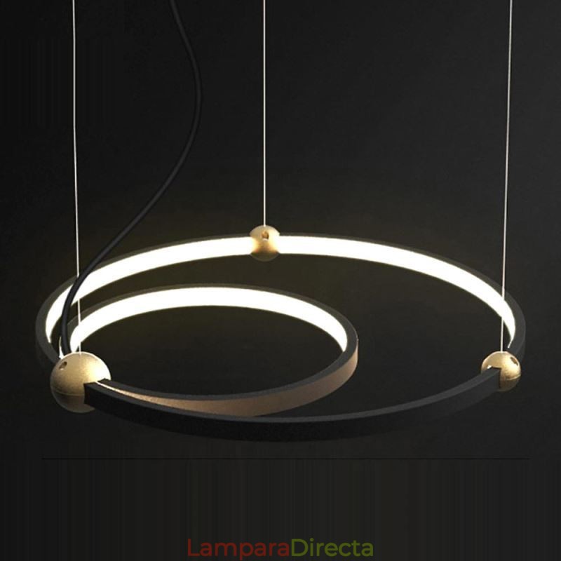 Lámpara colgante circular negra de 2 anillos