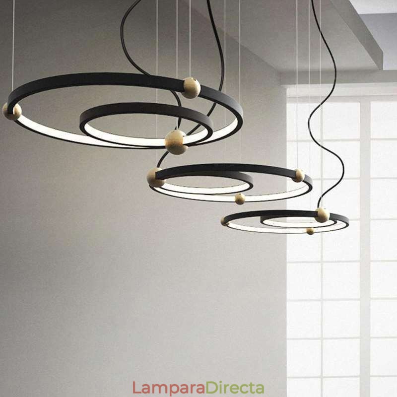 Lámpara colgante circular negra de 2 anillos