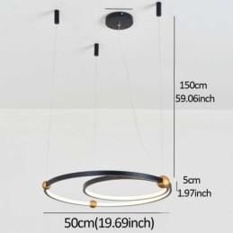 Lámpara colgante circular negra de 2 anillos