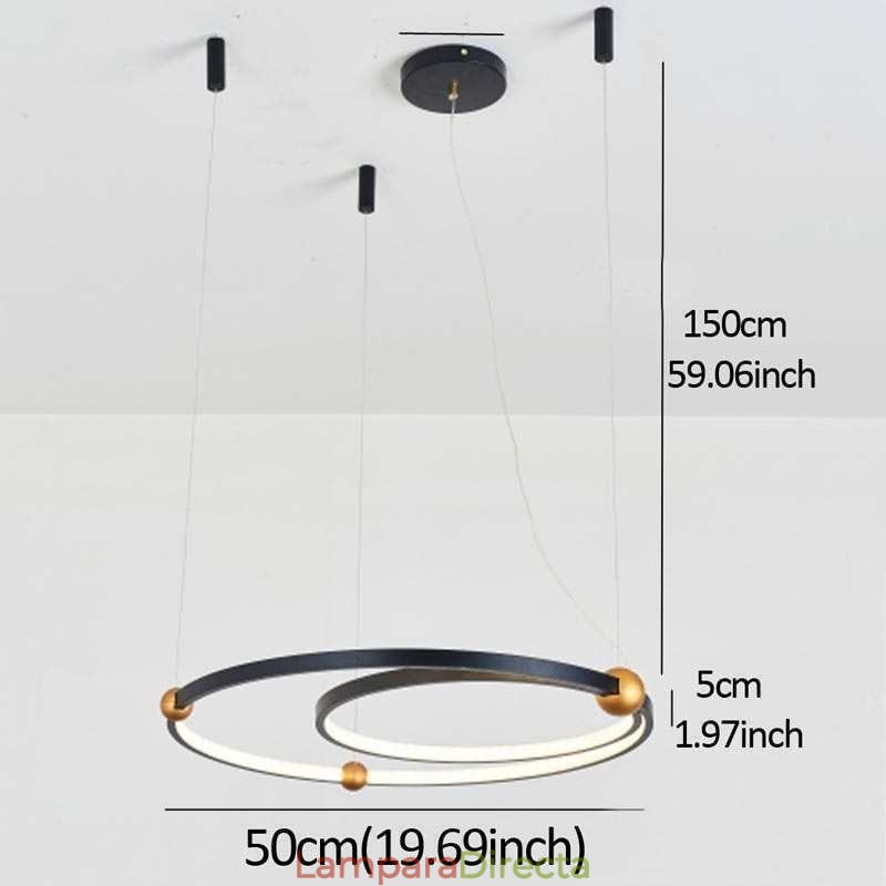 Lámpara colgante circular negra de 2 anillos