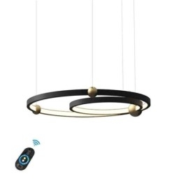 Lámpara colgante circular negra de 2 anillos