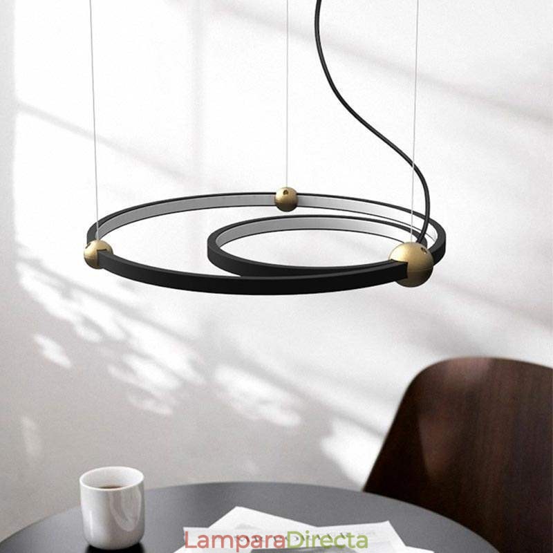 Lámpara colgante circular negra de 2 anillos