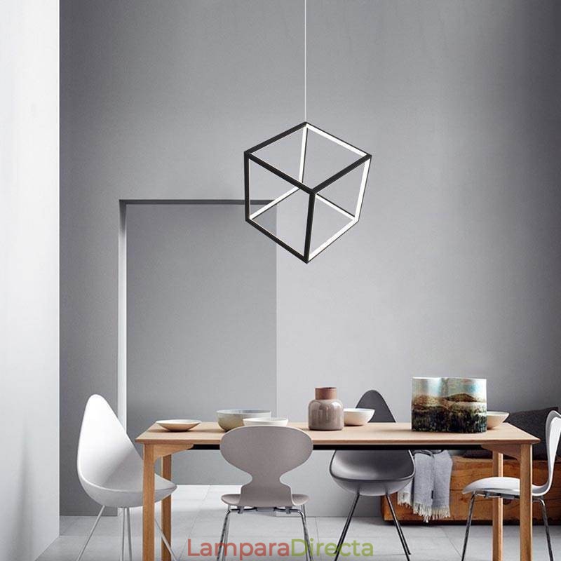 Lámpara colgante negra con forma de cubo geométrico LBY18069