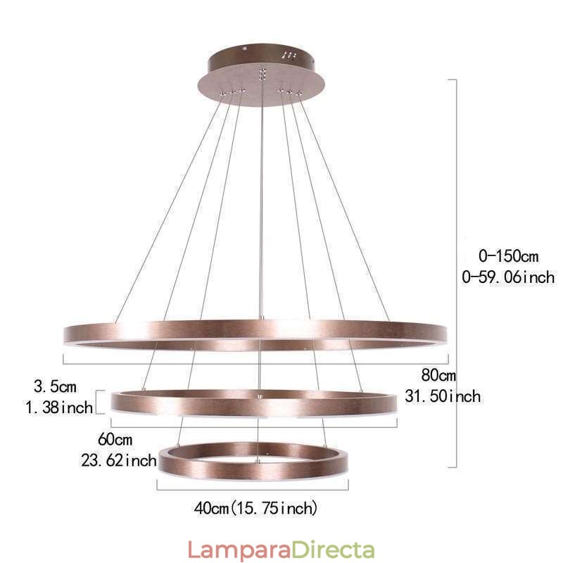 Lámpara colgante con dibujo artesanal de 3 anillos, 80+60+40 cm